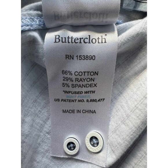 Buttercloth Men's Sz XL Icy Cotton Regular Fit Blue Striped Button Up Shirt - Picture 6 of 7